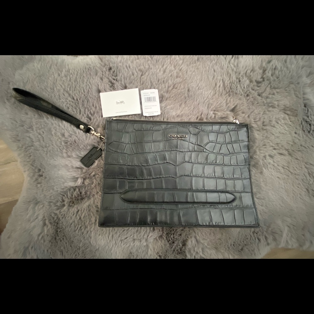 New Coach Men's Line Croc-embossed Leather Pouch